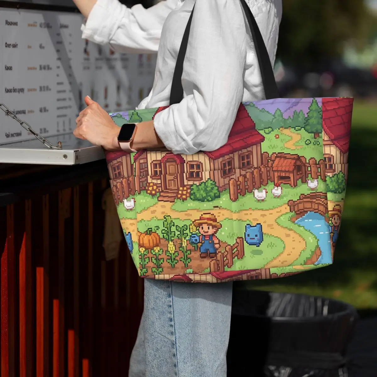 

Stardew Valley Video Gamer Classic Pixel Art Beach Tote Bag Sport Gym Yoga Duffle Large Tote Bag Women Travel Bag Fitness bag
