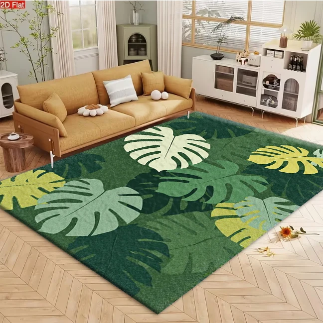 Tropical Monstera Leaf Boho Jungle Style carpet flooring, Multi-Green Tone Tropical Plant Print Area Rug for Living Room Bedroom Home Decor view 2