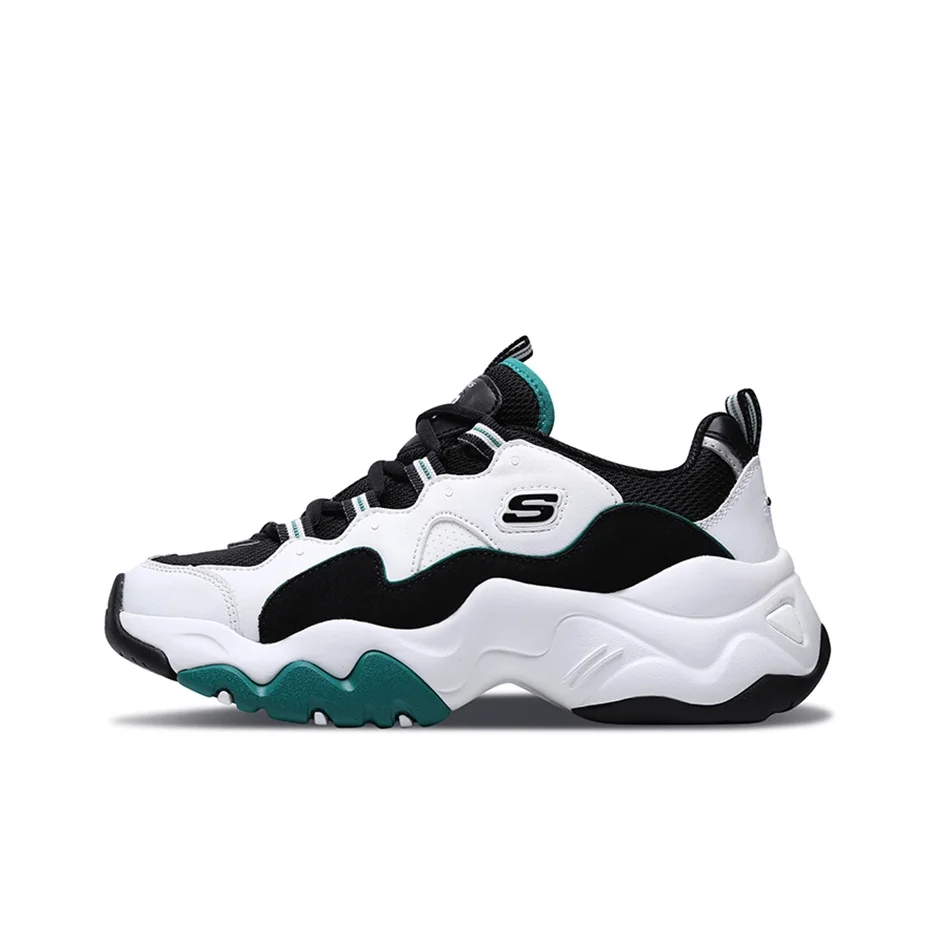 skechers-d'lites-30-textile-leather-cushioning-low-top-chunky-sneakers-women's-black-white-green-12955-wgrn