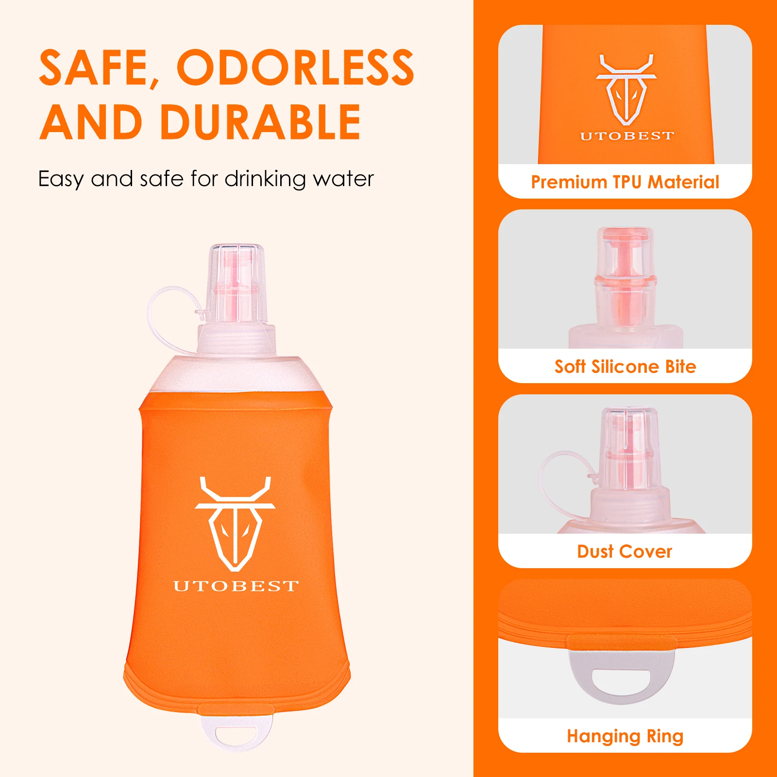 UTOBEST 150ml 200ml 250ml Soft Flask Foldable Silicone Water Bottle TPU Running Kettle for Hydration Pack Bag Vest