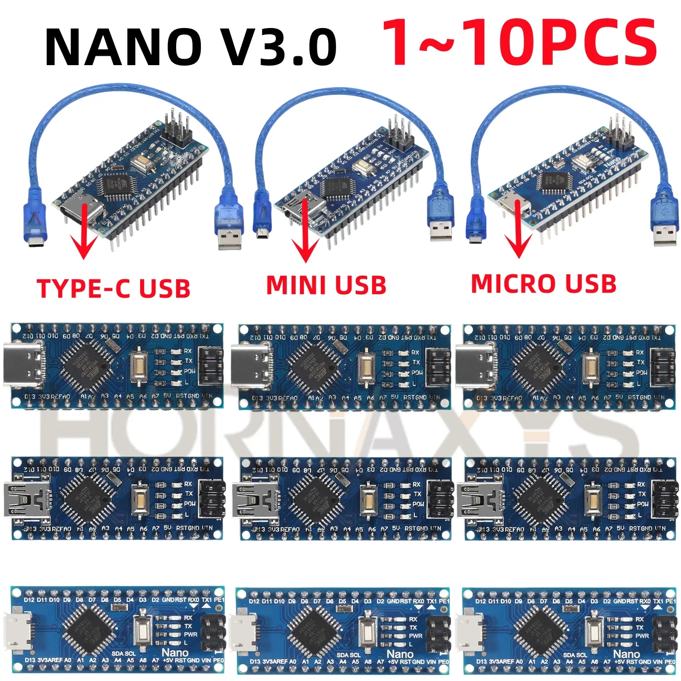 Рекламный контроллер arduino Nano V 3,0 Atmega328 Совместимая модульная плата для печатной платы Placa Alter MINI/TYPE-C/MICRO USB