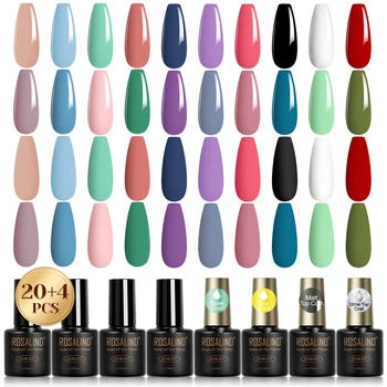 ROSALIND 24-teiliges Gel-Nagellack-Set mit Basis und Decklack, Soak Off Nail Gel Kit, langlebig