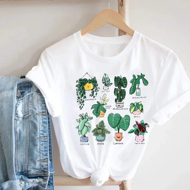 Zomer Vrouwen T-shirt Afdrukken Cartoon Plant Lente 90s Mujer Camisetas Meisje Mode Kleding Print Tee Top T-shirt Vrouwelijke Kleding