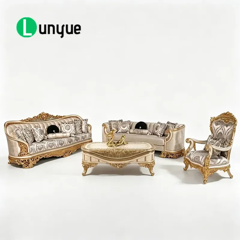 Classic Neoclassical Luxury Sofa Set Hand Carved European Design Solid Wood Frame Customizable Color Size Living Room