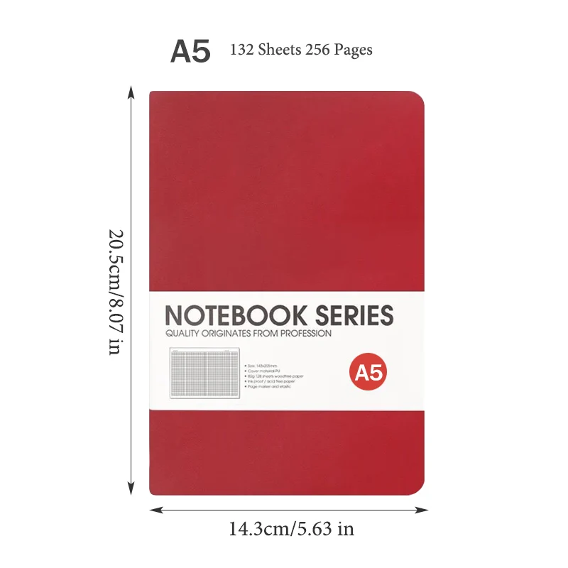 Capa dura impermeável Cover Diary para Office Student, A5 Notebooks,4 tipos, 132 folhas, 256 páginas, QP-60