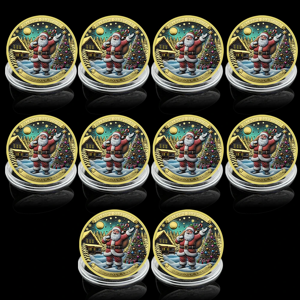 

10pcs Christmas Carnival Snowman Christmas Tree Commemorative Coin Lucky Challenge Coin Collectibles Holiday Birthday Gift