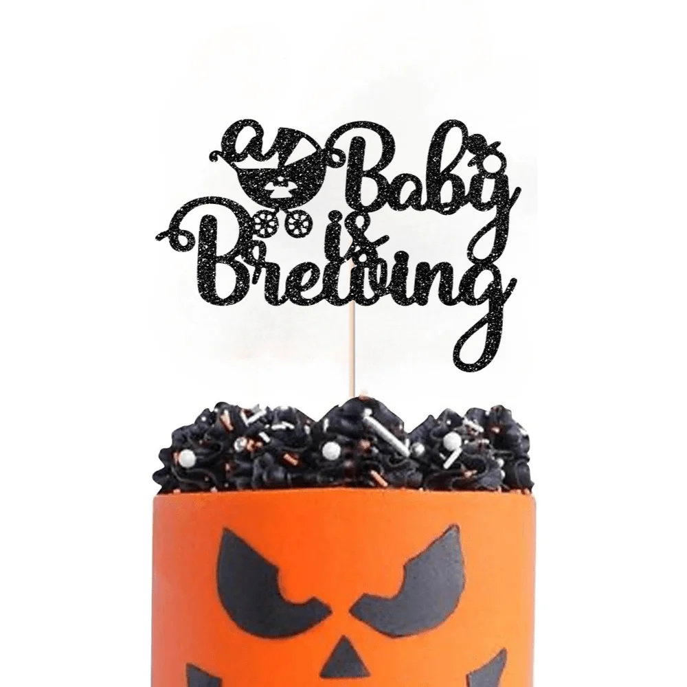 1 Stück „Baby Is Brewing“ Kuchenaufsatz – Halloween-Babyparty-Dekoration, Gothic-Baby-Geburtstagsparty-Dekoration, schwarzer Kuchenaufsatz – Detail 2