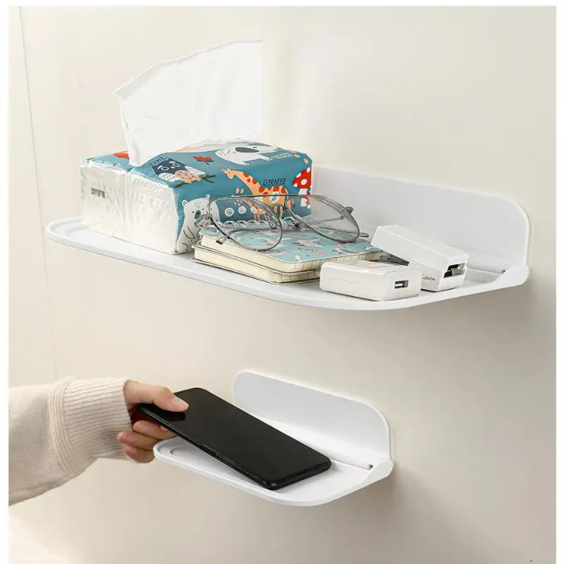 1/2pcs Folding Wall Mounted Shelf Saving Space Foldable Storage Rack Punch-Free Phone Holder Wifi Router Storage Tray