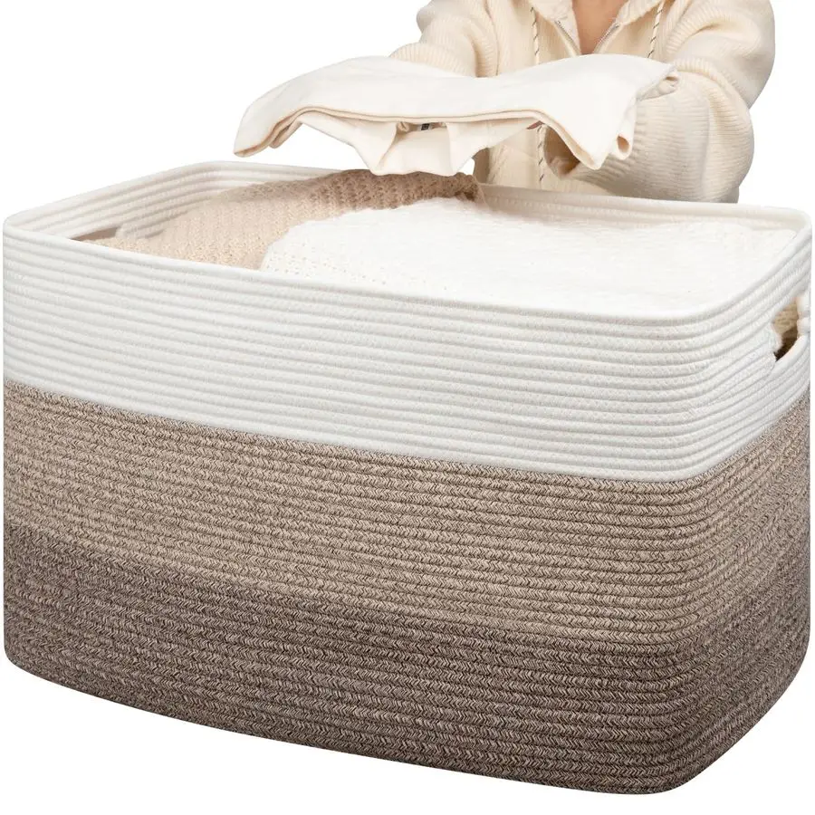 

118L Extra Large Blanket Basket, Rectangle Woven Cotton Rope Storage Basket,Used for storing Dirty Clothes, Stuffed Animal Toy S
