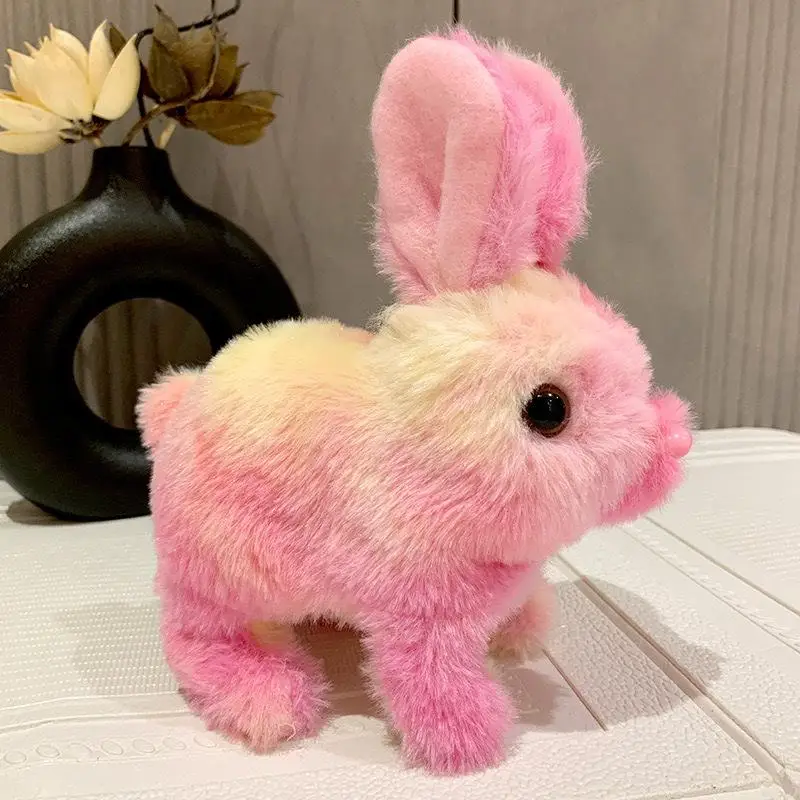 1 pz peluche regali di compleanno arcobaleno coniglietto che cammina Wiggle orecchie suono farcito peluche bambola carino coniglio elettrico interattivo