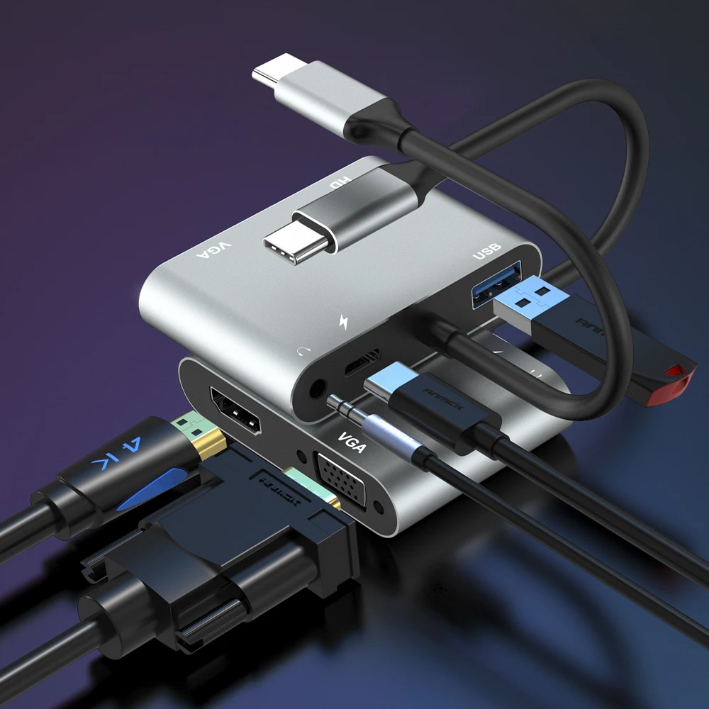 Anmck USB C 4K Loại C Adapter VGA USB3.0 HDMI-Tương Thích Âm Thanh Chuyển Đổi Video PD 87W bộ Sạc Nhanh Dành Cho Macbook Pro Samsung S9