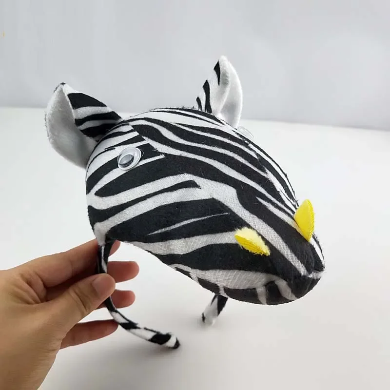 Adults Kids Plush Cartoon Animal Zebra Ear Headband Hairband Tail Tie Birthday Party Cosplay Costume Christmas Halloween