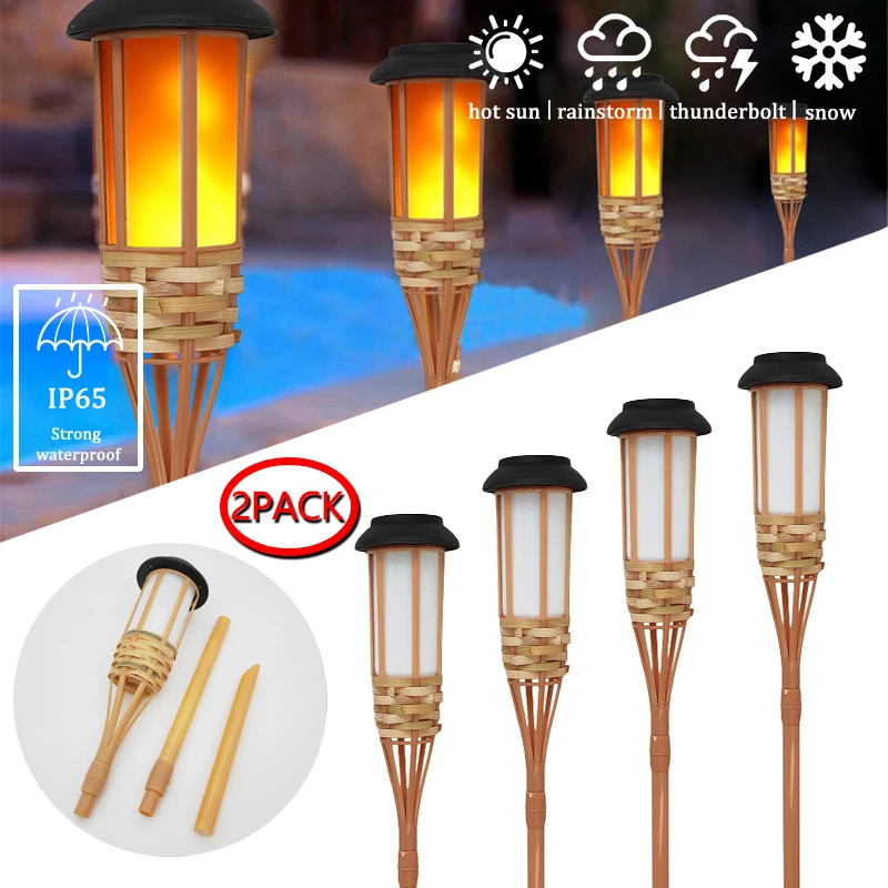 Solar LED Flame Effect Lamp Handmade Bamboo Torch Waterproof Outdoor Light for Garden Lawn Yard Landscape Pathway Poolside Decor