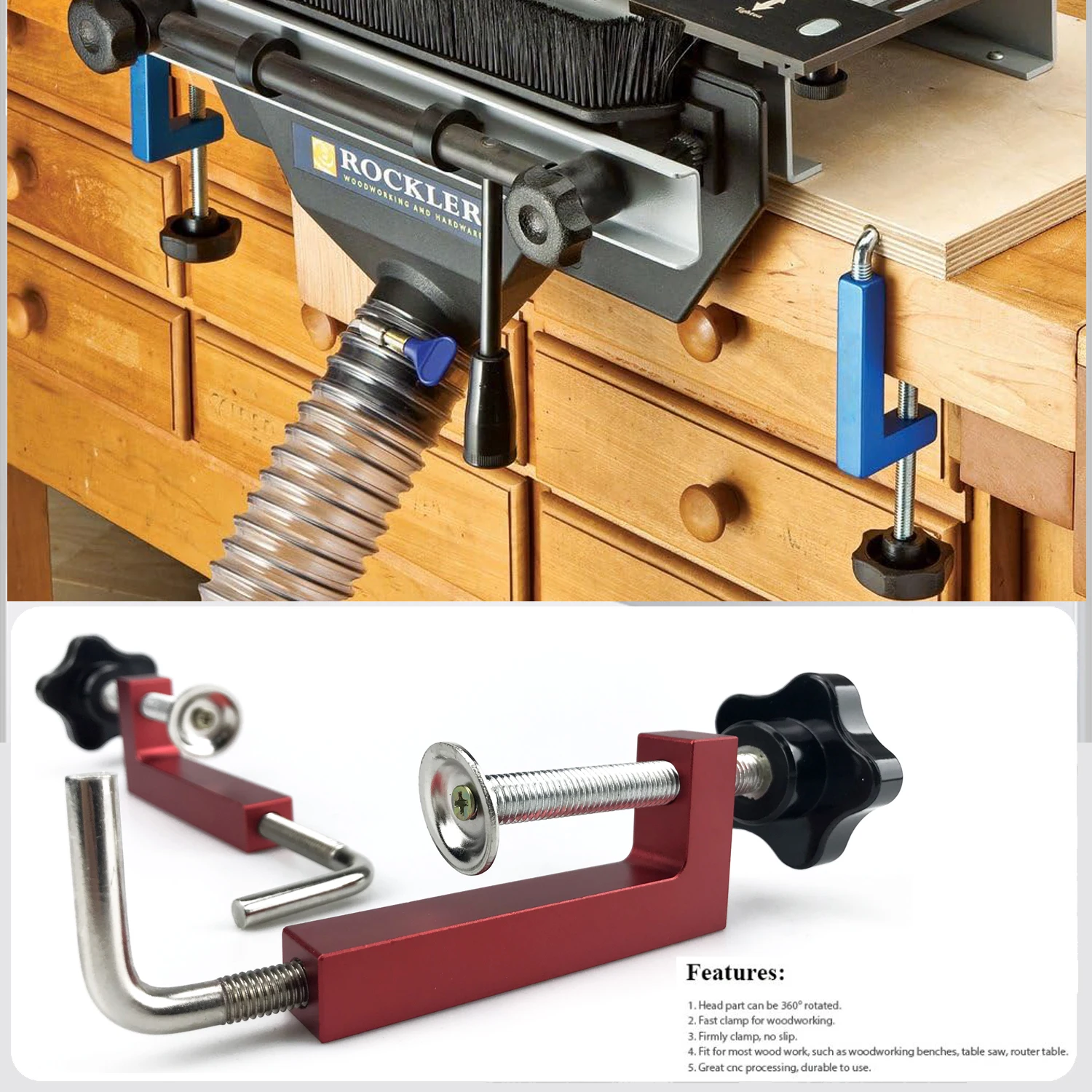 Abrazadera de aleación de aluminio para valla de carpintería, Clip G, accesorio dedicado, marco ajustable, abrazadera fija rápida para bancos de carpintería