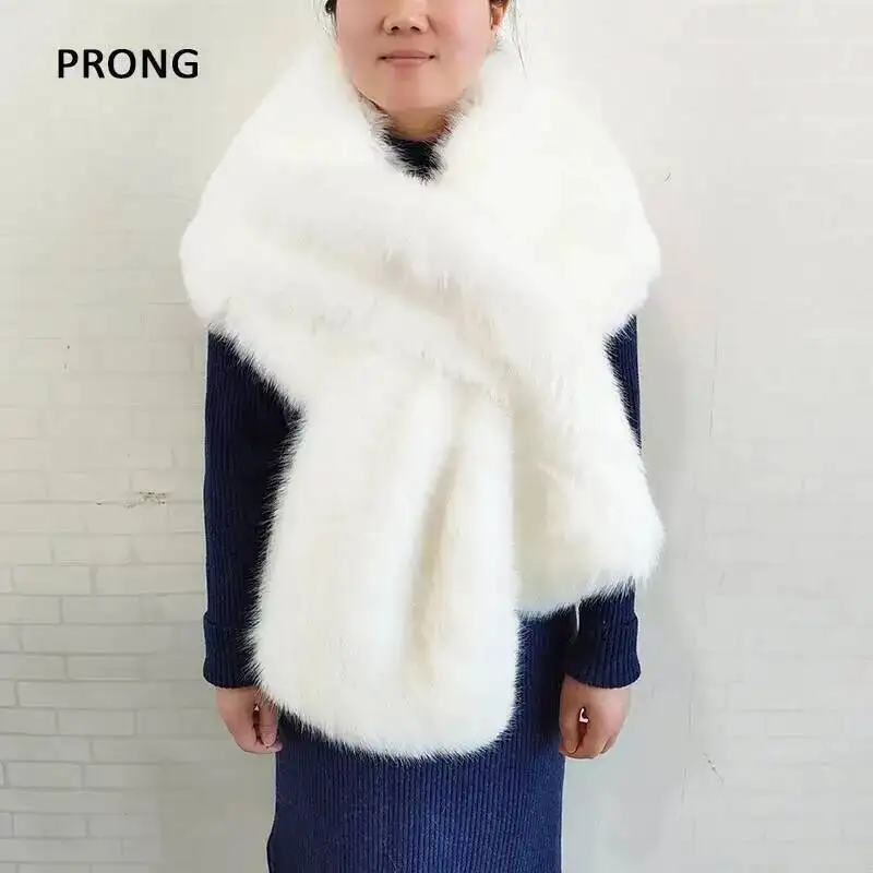Women Faux Fur Shawls Wraps Winter Plush Wedding Cape Bridal Wraps Luxury Long Size Neck Warmer Fur Scarf Party Dress Accessory view 2
