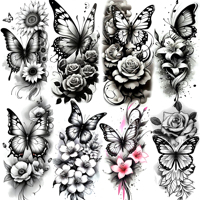 1 Sheet Realistic Butterfly Rose Flowers Temporary Tattoos For Women Girls Waterproof Fake Tattoos Long Lasting Body Art Sticker