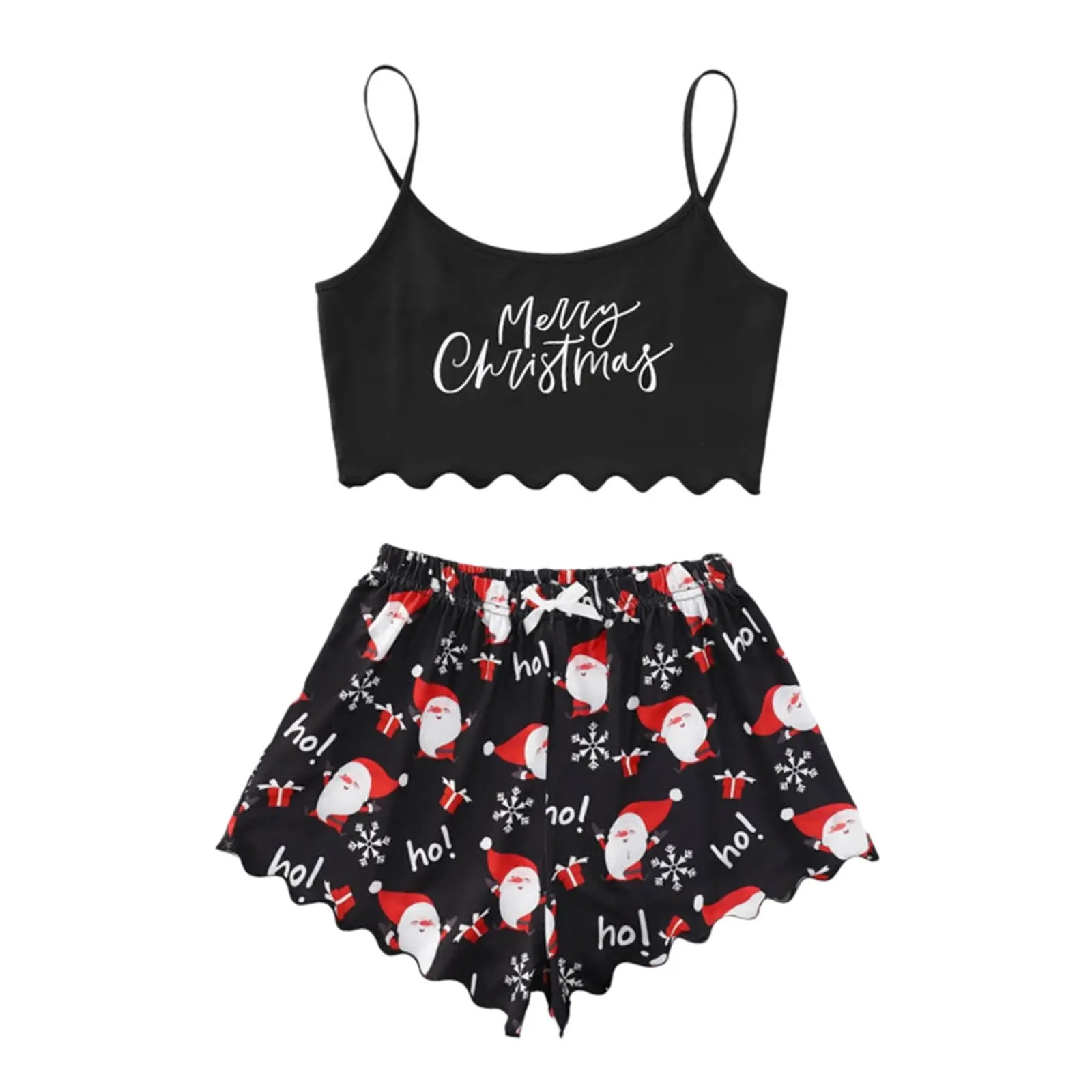 Christmas Pajamas Set For Women Sleeveless Top Shorts Sleepwear Suits Loungewear Home Clothes Plaid Christmas Pijamas Gifts