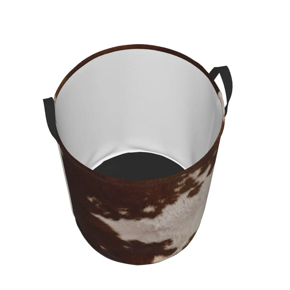 Custom Brown Cowhide Leather Laundry Basket Animal Skin Fur Leather Texture Clothing Hamper Toys Organizer Storage Bins