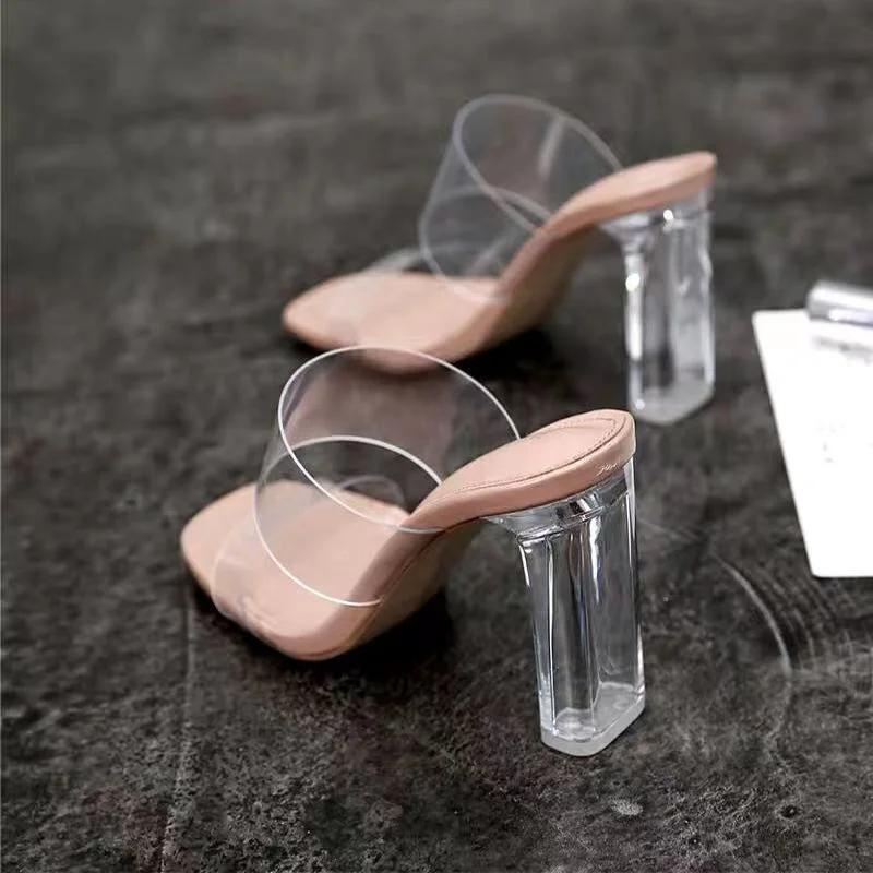 

Summer Women Pumps Sandals PVC Jelly Slippers Open Toe High Heels Women Transparent Perspex Slippers Shoes Heel Clear Sandals