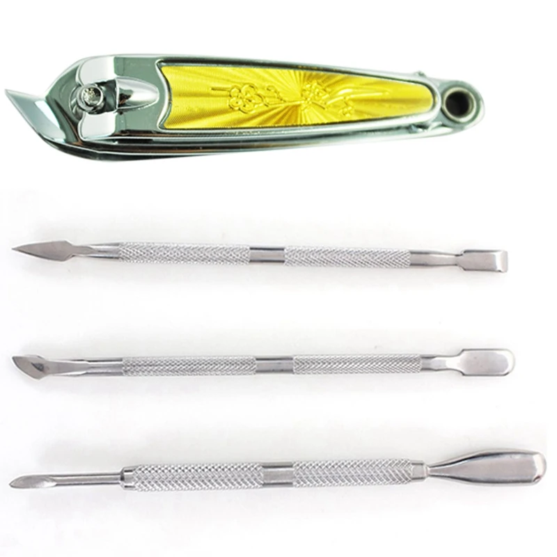 Aço inoxidável Dedo Nail Clippers, cutícula Pusher, colher removedor, cortador, Design boca oblíqua, Nail Art, 2X, 3pcs