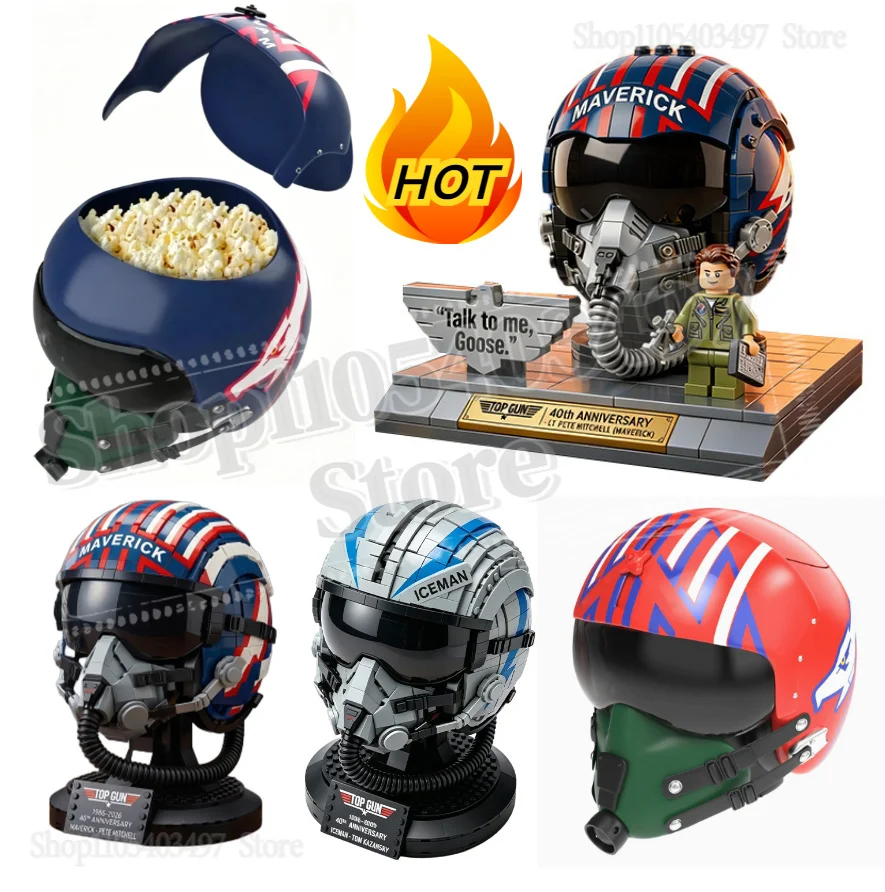 2026 Top Gun 40.º Aniversario: Cubo de Palomitas con Casco de Maverick y Goose, Figura Coleccionable de Casco de Piloto, Adorno para Regalo de Fans