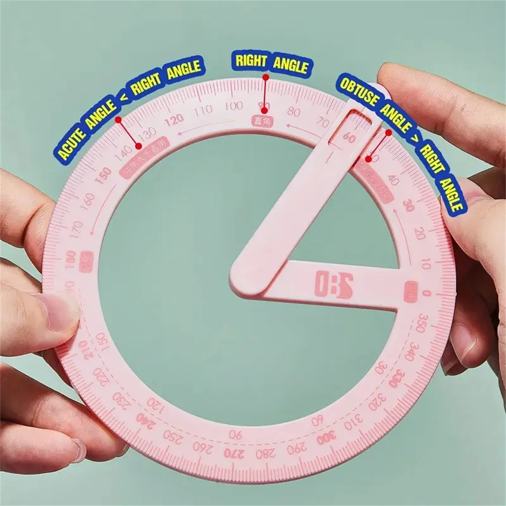 Single, Pink 360-degree Activity Angle Protractor Drawing Tool, School Office Right Angle Sharp Angle Painting Angle Stationery