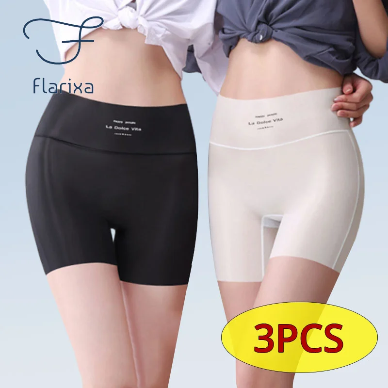 

Flarixa 3PCS Seamless Safety Shorts Women's BoyShorts High Waist Shorts Under the Skirt Ultra Thin Ice Silk Safety Pants Summer