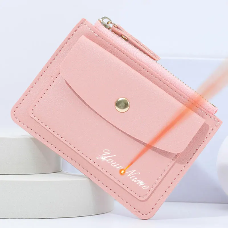 

New Short Women Wallets Free Name Engraving Zipper Coin Pocket Slim Female Purse Credit Card Holder Small Wallet For Women
