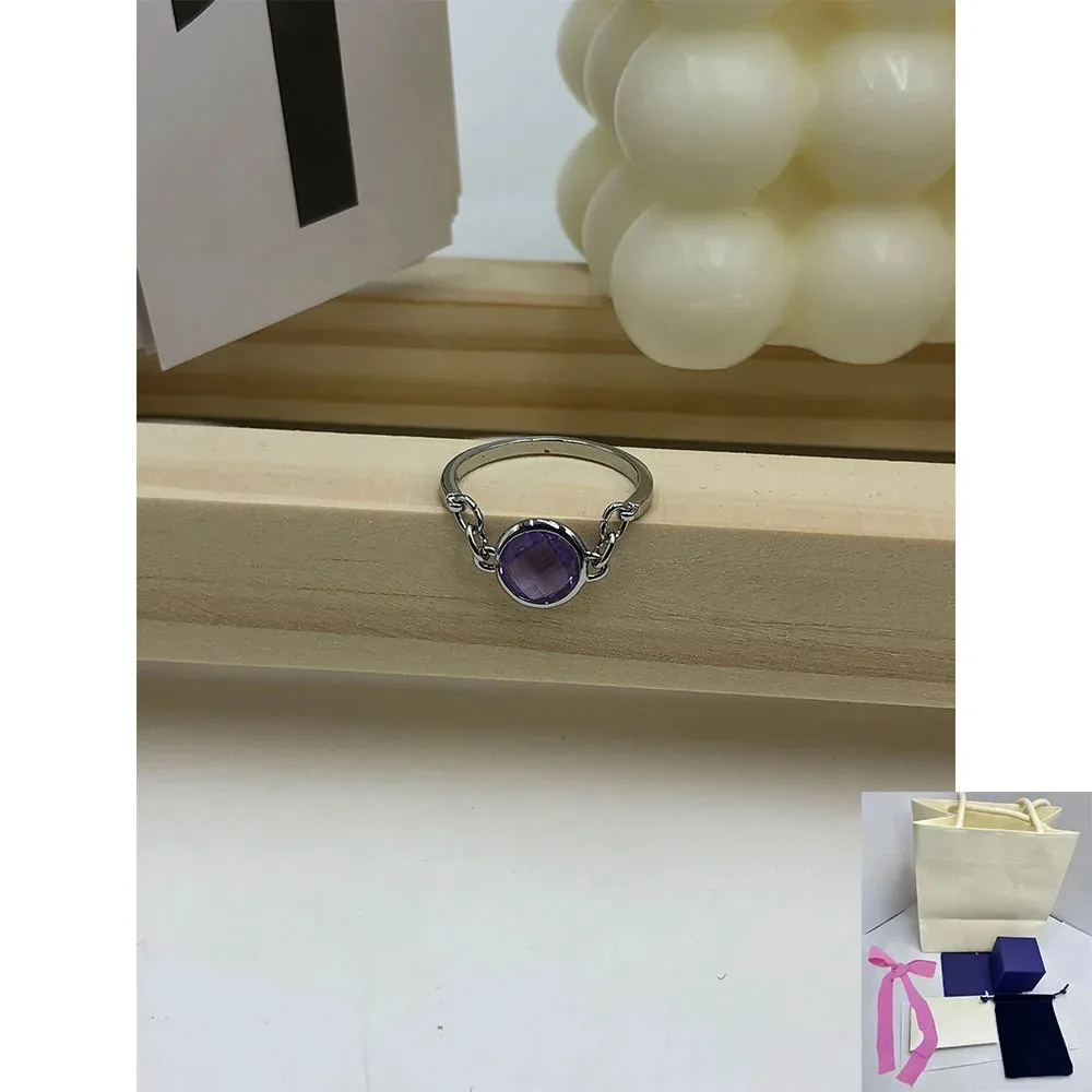 أزياء جديدة رائجة البيع قطع دائرية كريستال أرجواني تصميم بسيط خاتم هدية عيد رومانسية راقية