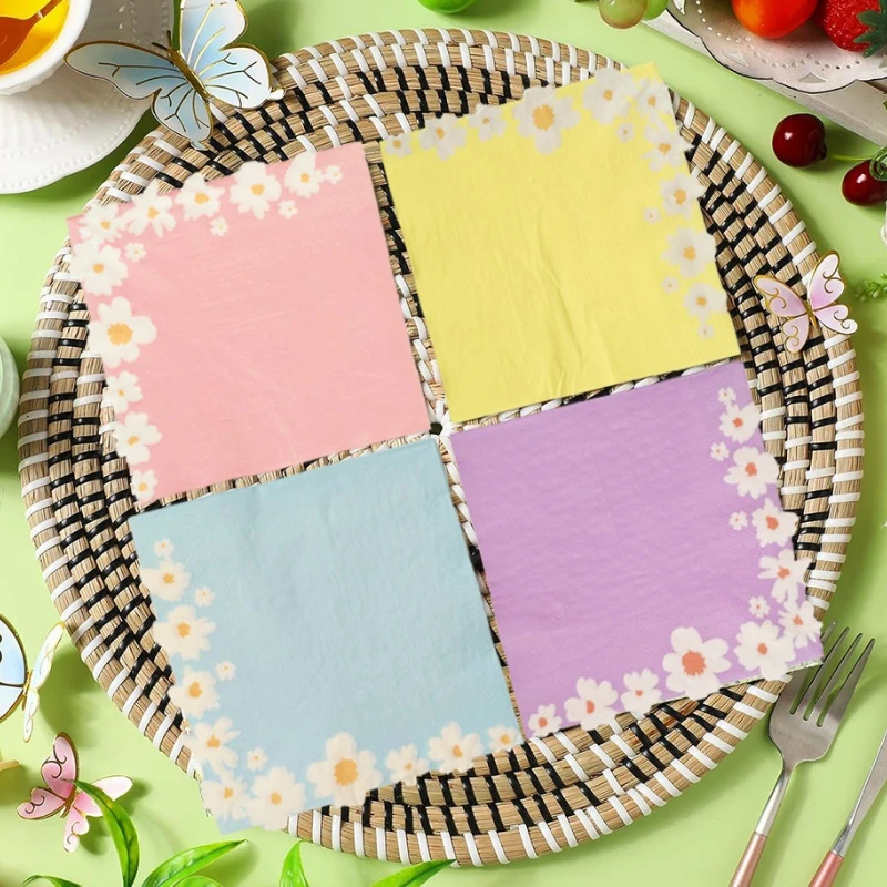 20Pcs/Bag Disposable Daisy Flower Napkins Sweet Paper Tissues Towel for Easter Baby Shower Wedding Party Decoration Supplies