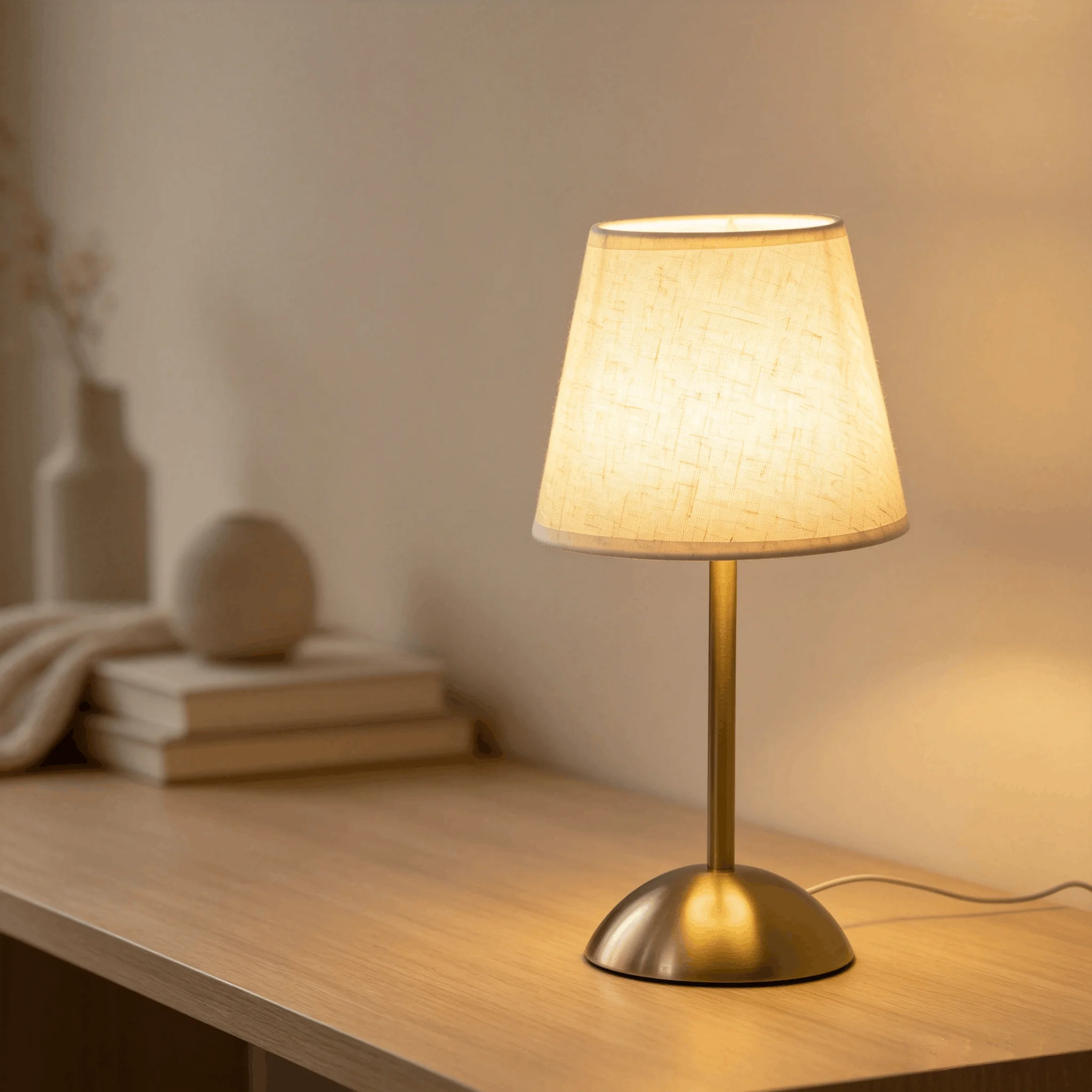 Minimalist Table Lamp with Linen Shade Golden Base Bedside Night Light for Indoor Home Decoration