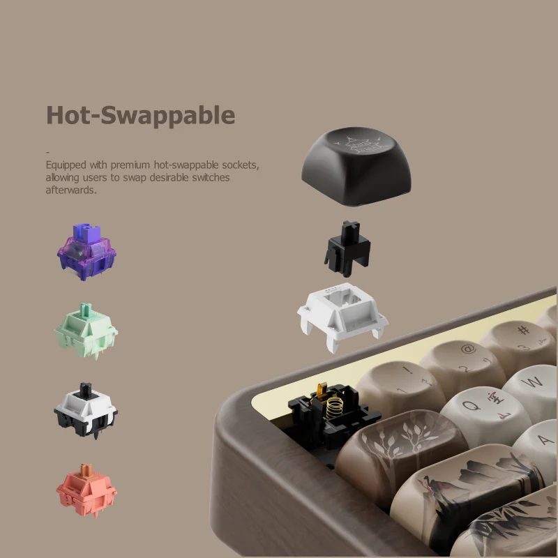 Akko MU01 Mountain Seclusion Wooden Mechanical Keyboard RGB Hot-swappable BT 5.0/2.4G Wireless & Type-C Wired Gaming Keyboard