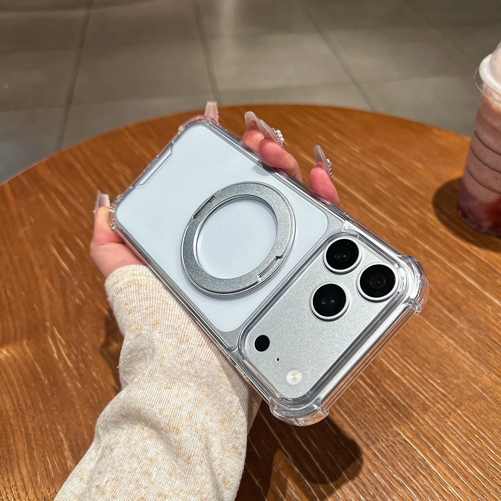 360 ° Drehbarer Ständer für MagSafe Clear Case für iPhone 18 Duo 17 Air 16 E 15 14 Plus 13 12 Pro Max, magnetische Halterung, Anti-Fall-Schutzhülle – Detail 12