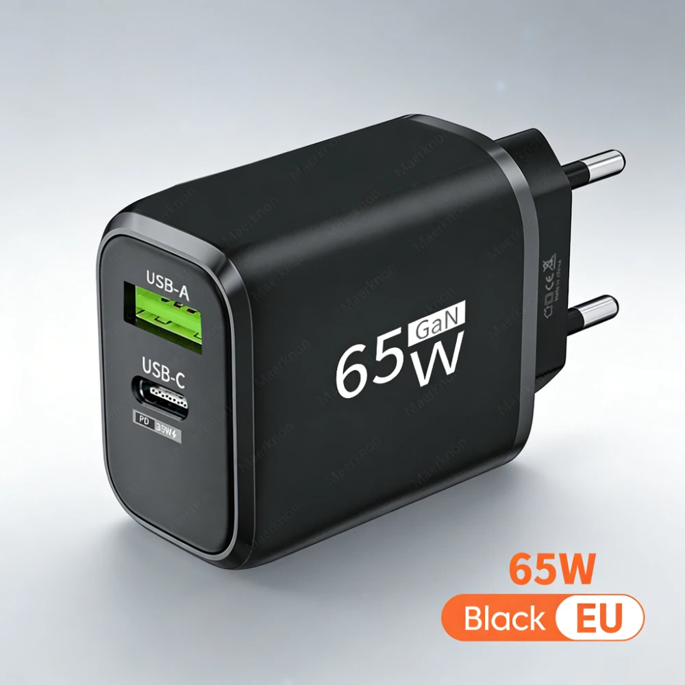 65W GaN USB C Charger Fast Charging EU/US Plug Wall Charger 