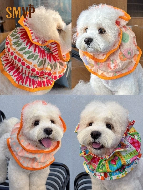 

Ins Style Colorful Dog Head Scarf Anti-Dirty Cotton Pet Headwear Dopamine Aesthetic Bandana for Small Dogs Pet Ear Coverings