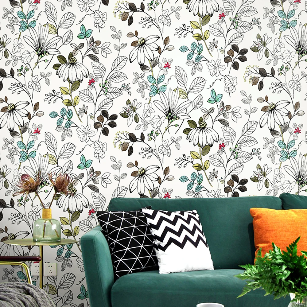 

Nordic fresh non-woven pastoral floral wallpaper warm living room bedroom background Garden Small flower wallpaper France