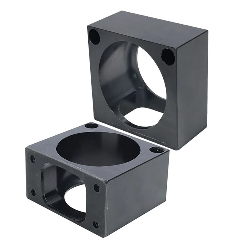 Custom CNC Machined Aluminum Square Mount Housing Black Anodized Aluminum Motor Bracket Connecting Block