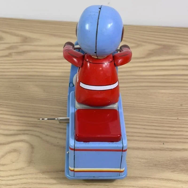 Wind Up Toy Blue Pedal Motorcycle Toy Metal Tin Clockwork Toy Figures Model Collection Retro Birthday Christmas Gift