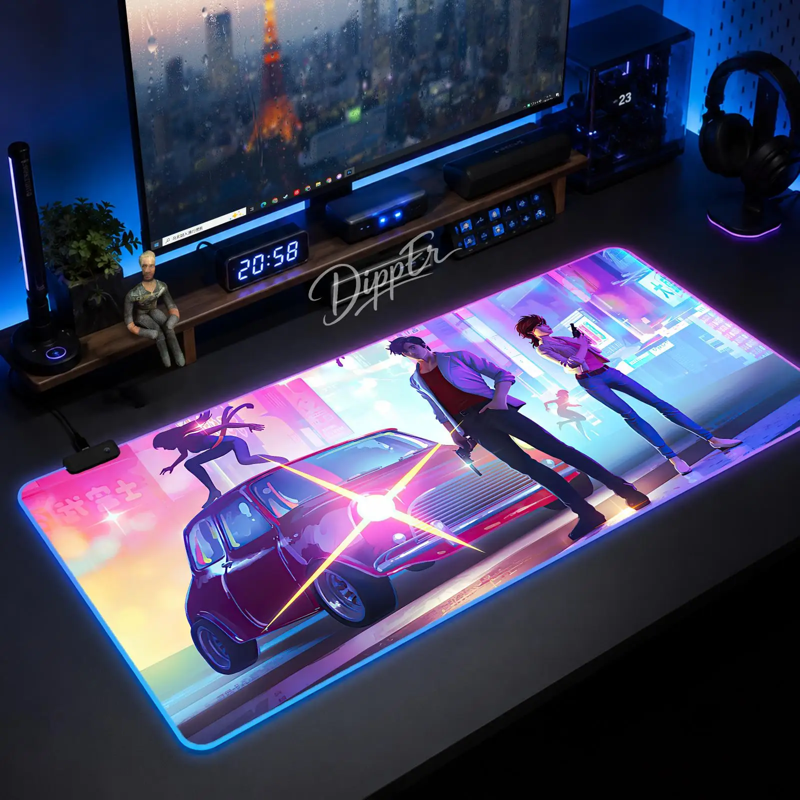 City Hunter Mouse Pad Large Size LED Glowing Table Pad XXL Gaming Non-slip Rubber Mat With Backlight