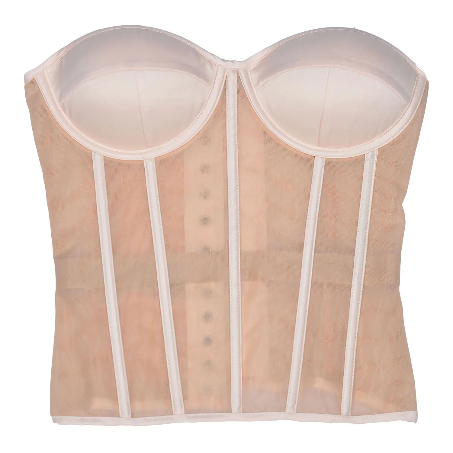 Women\'s  Double-layer Breathable Mesh See-through Strappy Corset Back Ajustable Straps Tie Waist Seal Fish Bone Shaping Belt