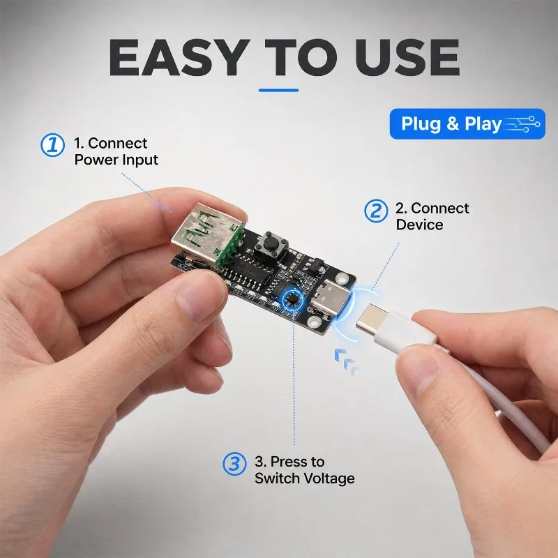 1-3Pcs USB-C 5A PD Trigger Board Type-C Female Input To 5V 9V 12V 20V USB-A Port Output Adjustable Voltage Power Trigger Module