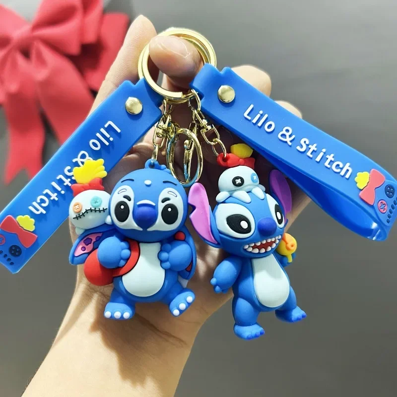 Disney Cartoon Cute Lilo & Stitch Silicone Pendant Keychain for Women Men Fans Kawaii Scrump Angel Keyring for Backpack Car Keys