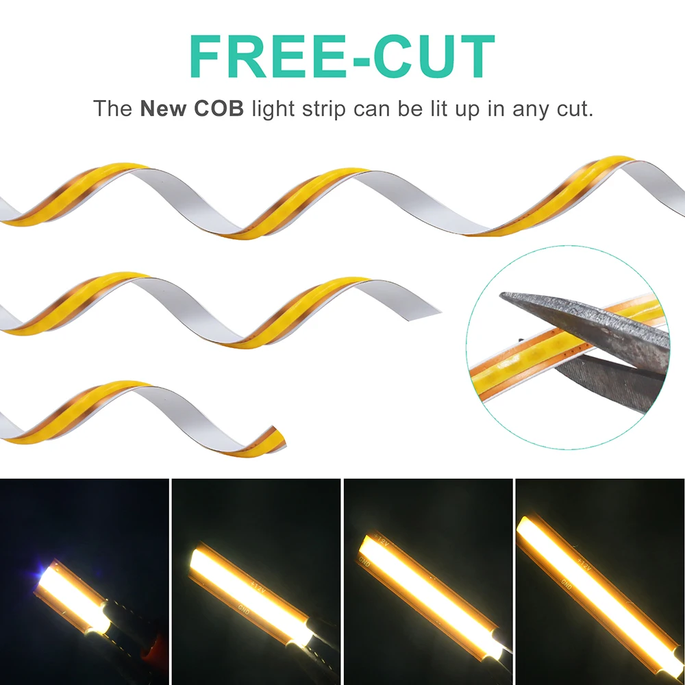 5mm 8mm PCB Free Cut COB LED Strip 12V 24V 400 Leds/m Flexible Tape Light 3000k 6000k 4000k 0.5m 2m 5m 10m 20m Linear Lighting
