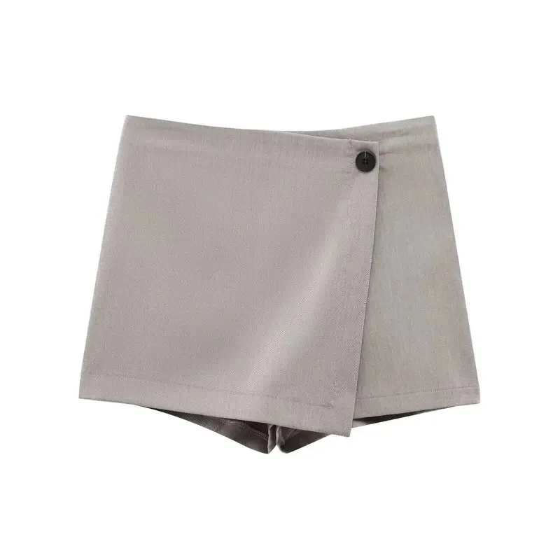 Women's Asymmetric Wrap A-Line Shorts Skirt Single Button Solid Color Culottes with Side Zipper for Summer Basic Fashion