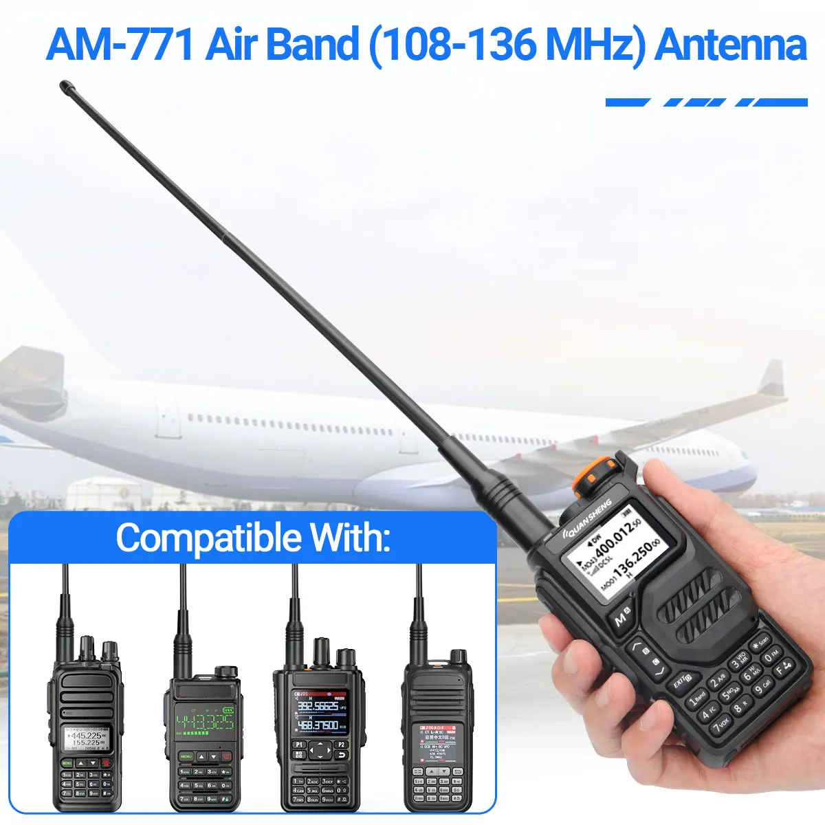 AM-771 Air Band SMA-Buchse Antenne 108–136 MHz für Quansheng UV K5 (8) K6 Baofeng UV 5RH 21 PRO V2 UV-98 Walkie Talkie Amateurfunk – Detail 6