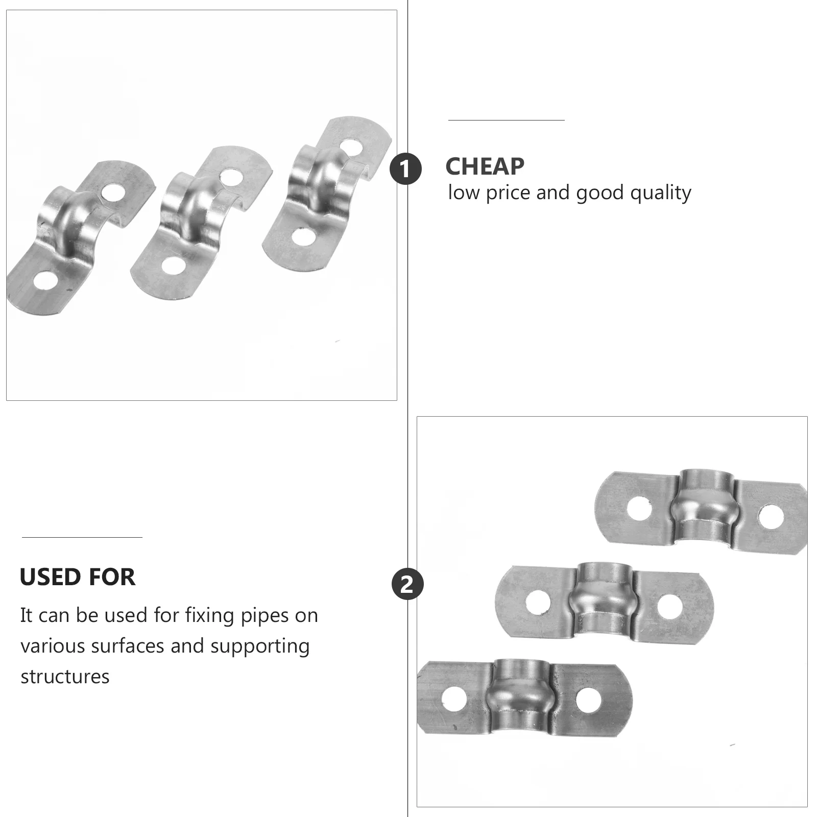 

100Pcs Stainless Steel Saddle Clamp Rigid Thickness Tube Strap Fixed Pipe Holder Corrosion Resistant U Bracket for Plumbing