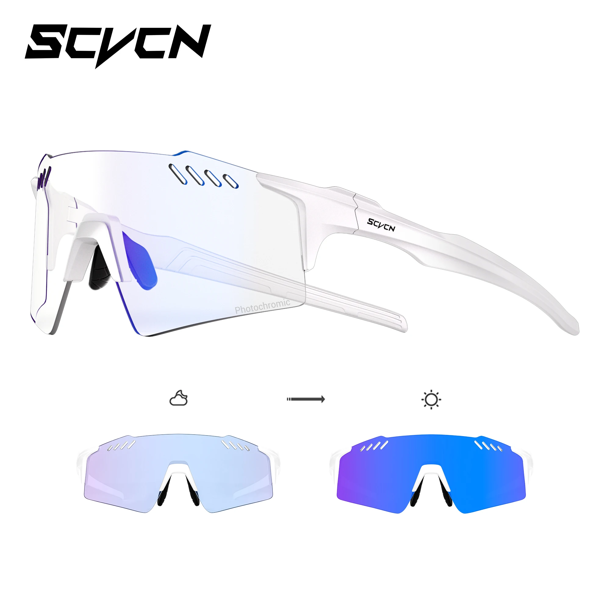 2026 SCVCN Neue Photochrome Fahrradbrille Randlose Outdoor-Sport-Laufbrille Fahrbrille für Herren MTB Fahrrad-Eyewear