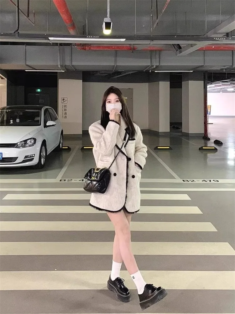 Żakiet tweedowy damski wiosenny vintage lniany streetwearowy elegancki z kokardą gładki tradycyjny minimalistyczny profesjonalny z kołnierzykiem