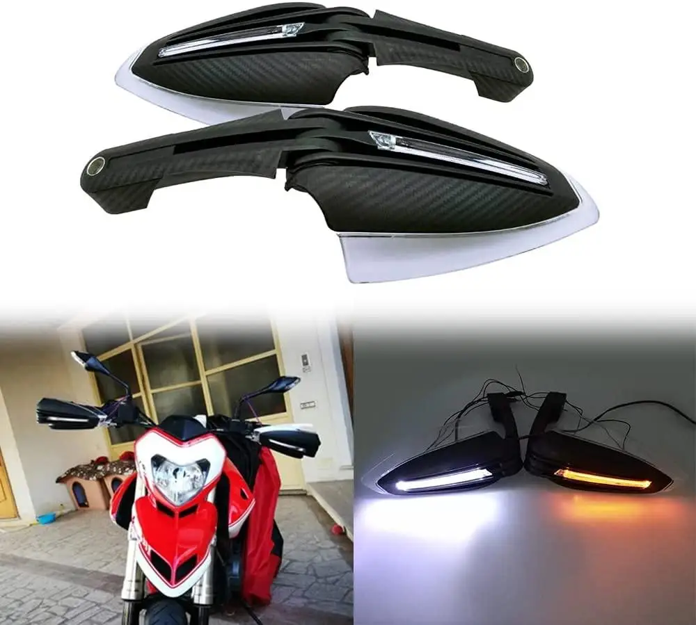 

2Pcs Motorcycle Handguard Hand Handlebar Handle Bar Guard Protector With Led Lights Turn Signal Anti-fall Handguards Windshield