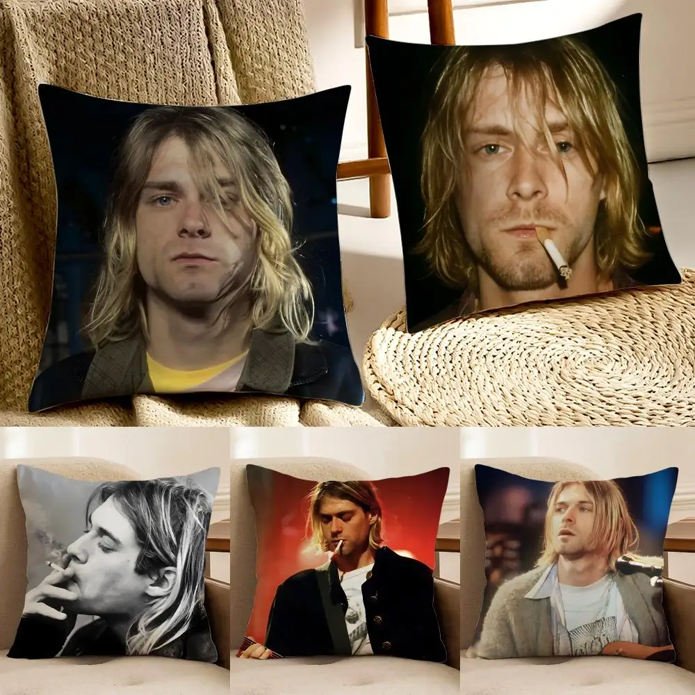 Grunge Icon K-Kurt Cobain Cushion Cover Faux fur decorative Dark academia style Cat scratching post Rustic Spa pillow cover